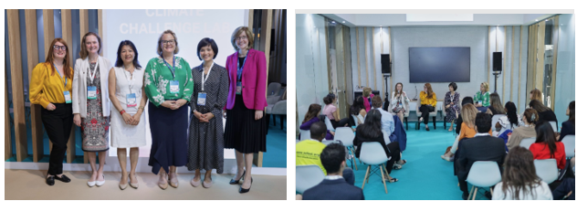 Group photo and group of people at Women In Green Hydrogen round table at COP 28